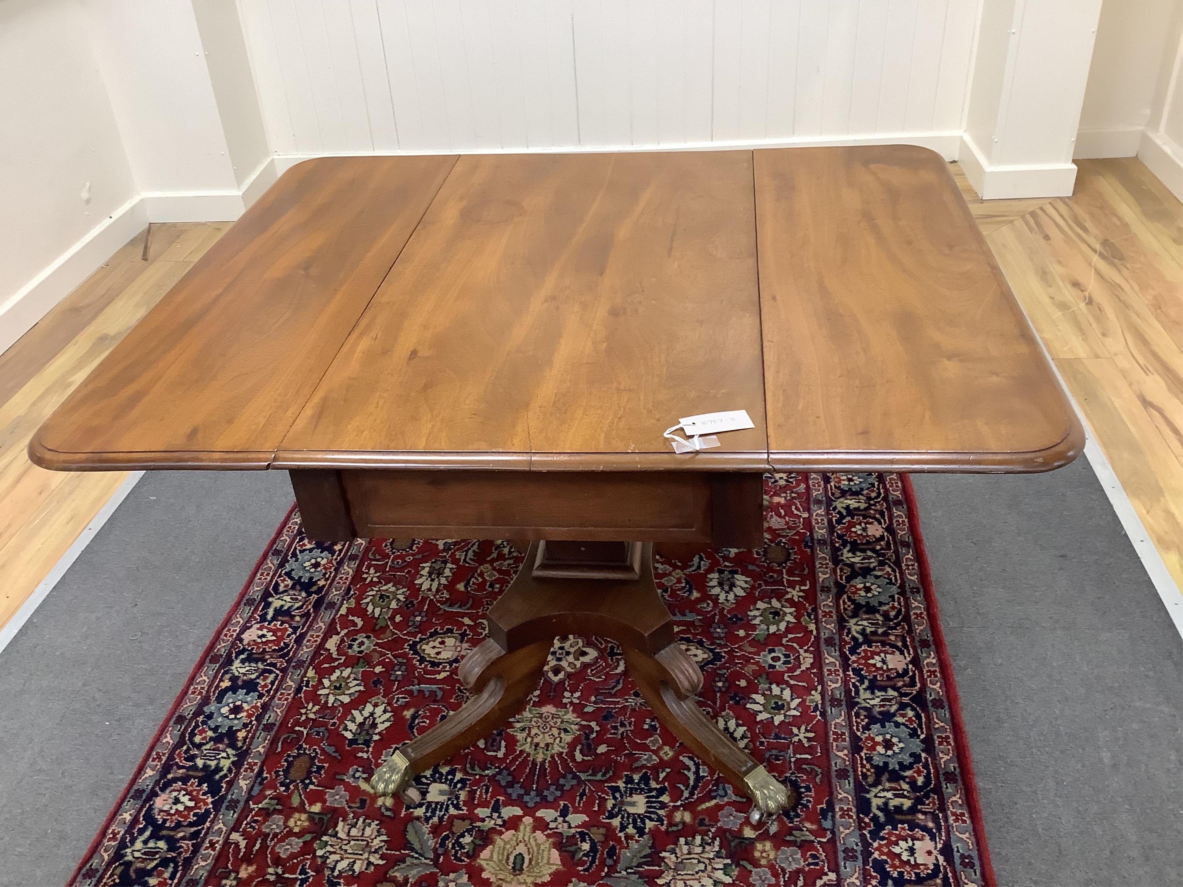 A Regency mahogany Pembroke breakfast table, width 109cm extended, depth 94cm, height 69cm. Condition - fair to good.